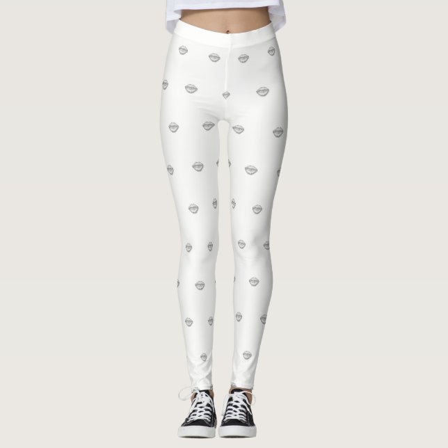 Legging Menina bonito, Lábios, Branco (Frente)