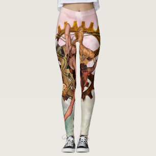Legging Menina maravilhosa do steampunk, design dourado