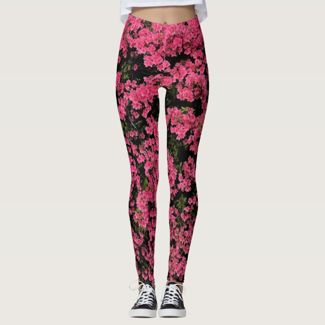 Legging Menina, Padrão de Fotografia de Árvore Rosa-Rosa-G (Frente)