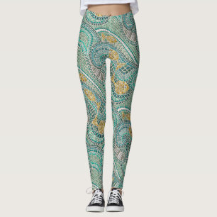 Legging menta de peixe mosaico