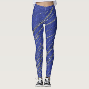 Legging Menu de Festa Listra de Mármore Azul e Prata Glam 