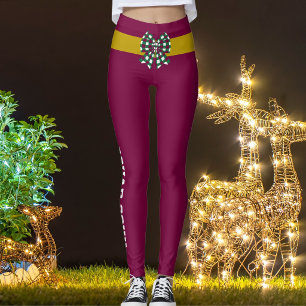 Legging Merlot de Natal Personalizado com Laço Xadrez Dour