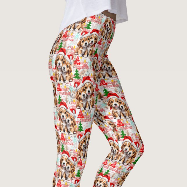 Legging Merry Christmas Santa Hat Dog Puppy Design - White (Criador carregado)
