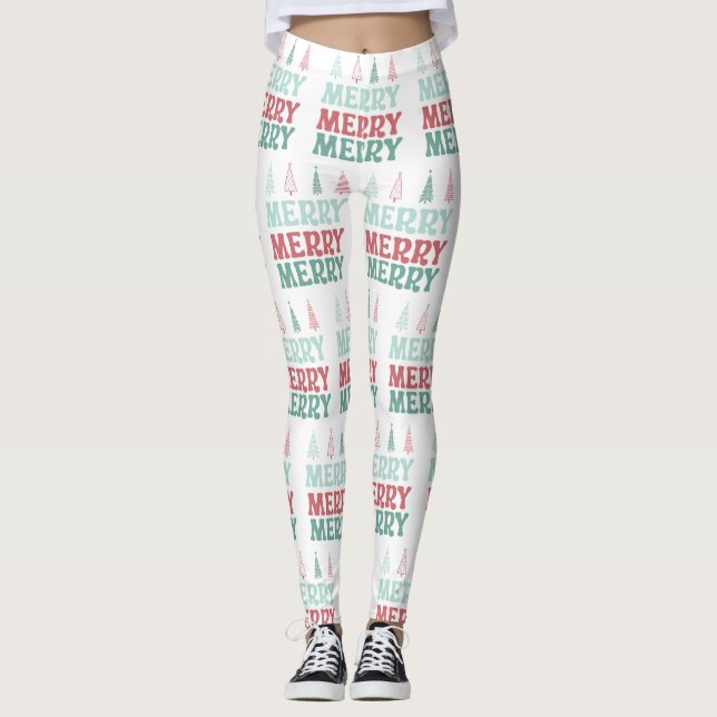 Legging Merry Merry Merry with Pastel Boho Christmas Trees (Frente)