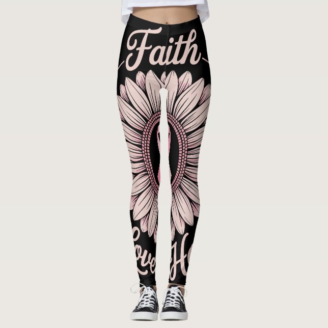 Legging mês de conscientização do câncer de mama fé espera (Frente)