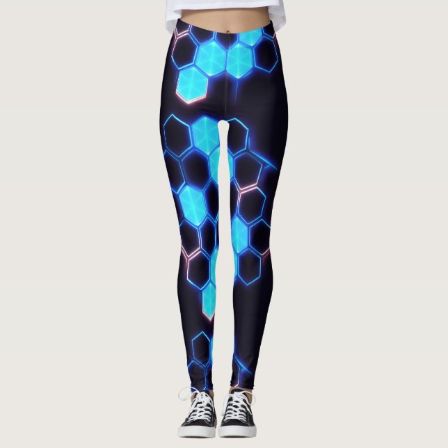 Legging Mesmerização de Azulejos Holográficos Cyberpunk He (Frente)