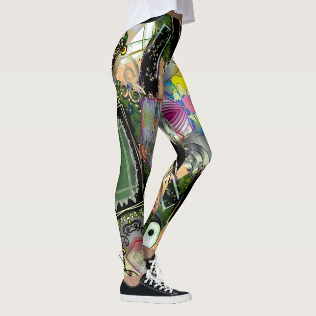 Legging Mess of design objetos e símbolos com efeito bruto (Direita)