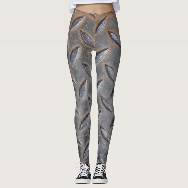 Legging Metais de diamante, textura de aço soldado. (Frente)