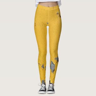 Legging Metal amarelo rachado: textura suja.