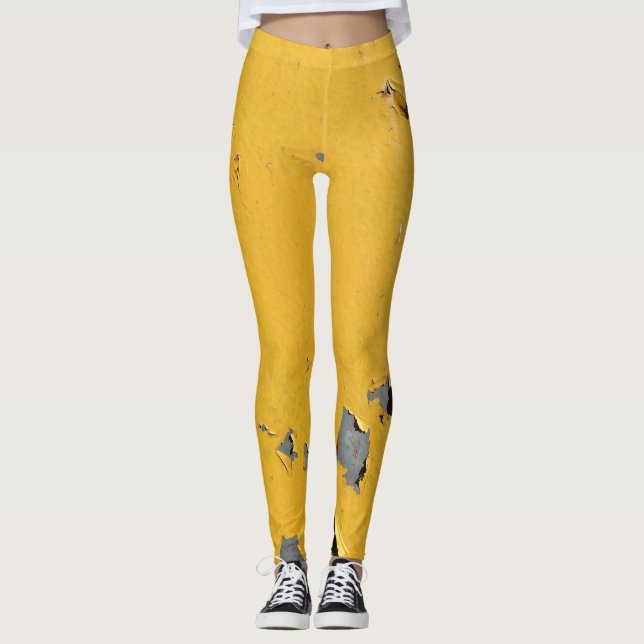 Legging Metal amarelo rachado: textura suja. (Frente)
