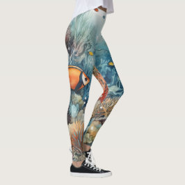 Legging Miami Beach Coral Reef e fisga aquarela
