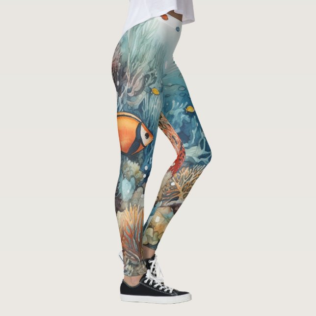 Legging Miami Beach Coral Reef e fisga aquarela (Direita)
