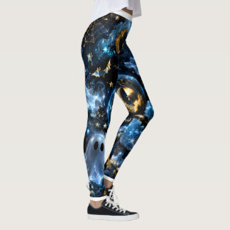 Legging Midnight Blue Gold Ghosts & Pumpkins Halloween Leg