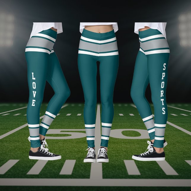 Legging Midnight Green Silver Team Jersey Love (Midnight Green Silver Team Jersey Love Sports Leggings)
