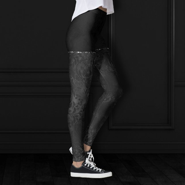 Legging Midnight Onyx Romance | Black Satinge Damask (Criador carregado)