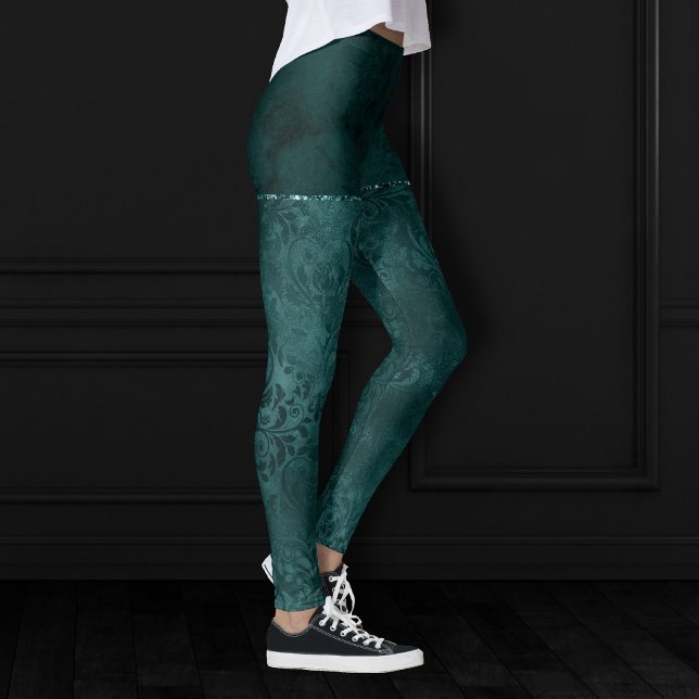 Legging Midnight Teal Romance | Dark Satinge Damask (Criador carregado)
