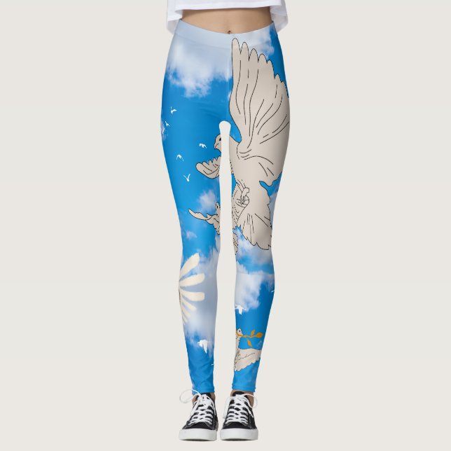 Legging Mikitiez White bird sky Verão praia Liberdade (Frente)