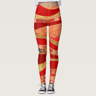 Legging Minerais Vermelhos Dourados Abstrato de onda metá