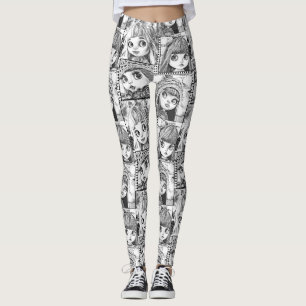 Legging Minhas bonecas pretas e brancas pretas