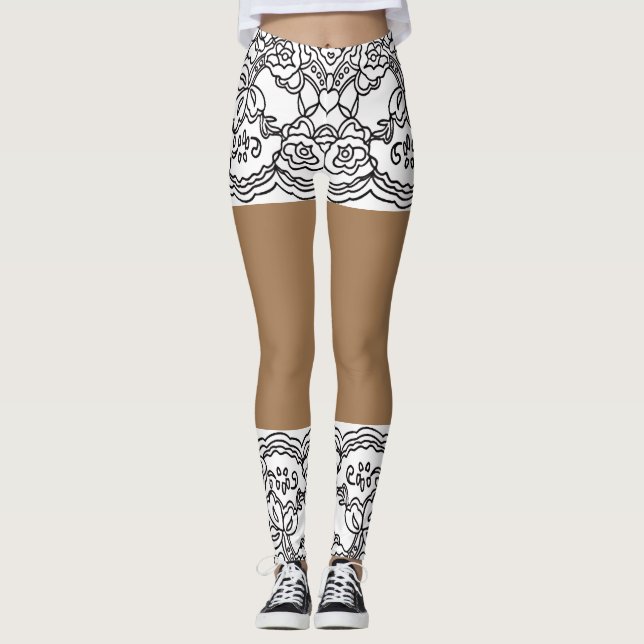 Legging Mini saia Lace Beige Leggings-XS-XL (Frente)