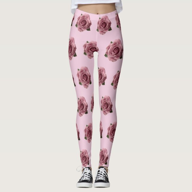 Legging Minimal Pink Rose Design Pattern (Frente)