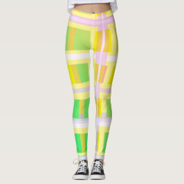 Legging Mínimalismo Abstrato Art Amarelo Blocos Verde Roxo