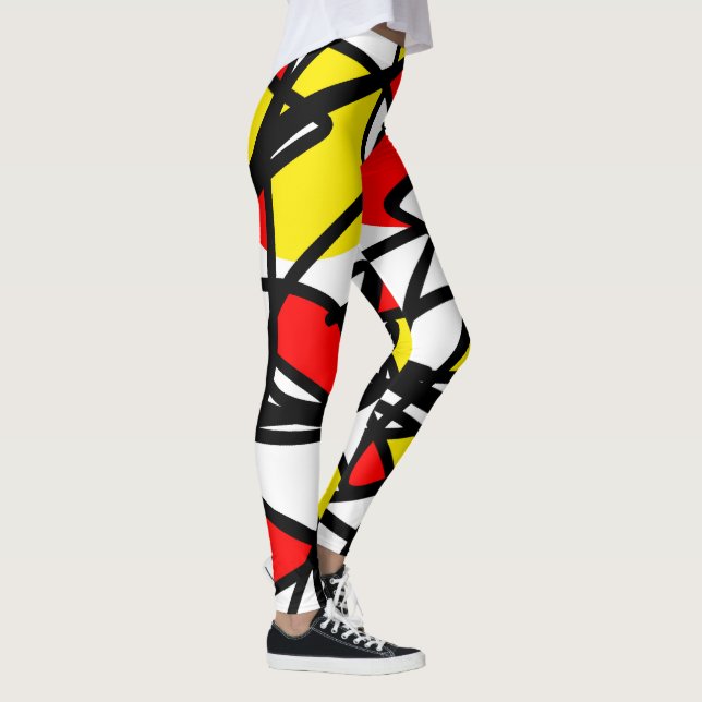 Legging Minimalismo branco amarelo-preto abstrato Art (Direita)