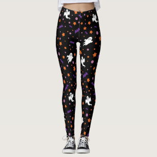 Legging Minimalista Fantasminha e Estrelas Preto Halloween