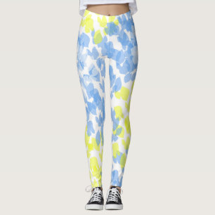 Legging Minimismo Branco Amarelo abstrato Art Azul