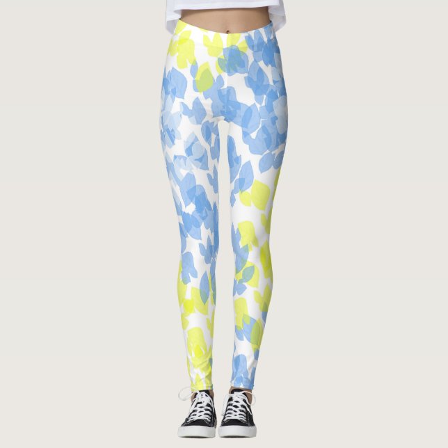 Legging Minimismo Branco Amarelo abstrato Art Azul (Frente)