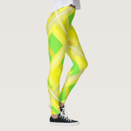 Legging Mínimo Abstrato de Arte Amarela Coral Verde Blocos