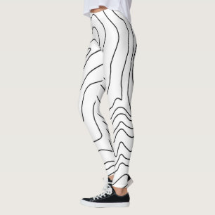 Legging Mínimo de arte em linha branca e preta Design mod