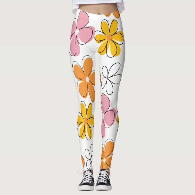 Legging Mínimo de padrão sem costura floral colorido (Frente)