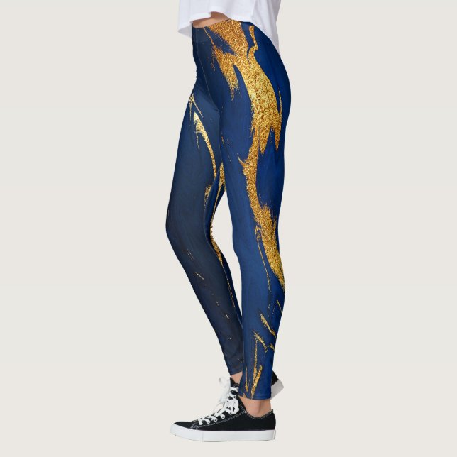Legging Mínimo Mínimo Abstrato Azul Marinho Cobalto Dourad (Esquerda)
