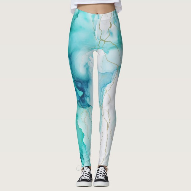 Legging Mint Aqua Ink Marble (Frente)