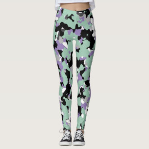 Legging Mint Green & Purple Camouflage Impressão