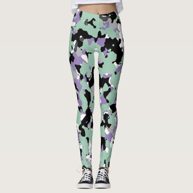 Legging Mint Green & Purple Camouflage Impressão (Frente)