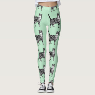 Legging Mint Tabby Cat Pernas Pretas e Brancas
