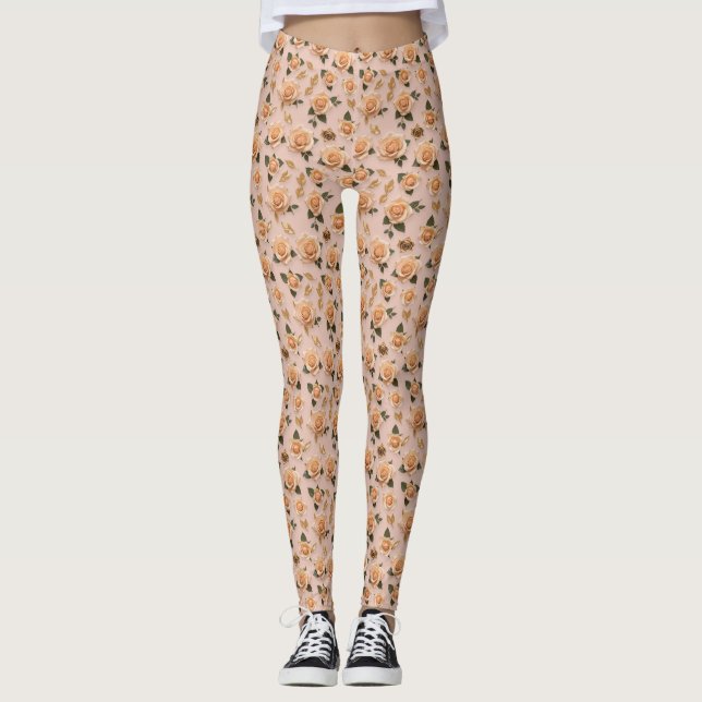 Legging Minúsculas Rosas Creme e Douradas (Frente)