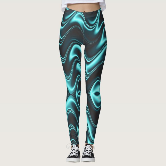 Legging mística azul verde e tons pretos de onda (Frente)