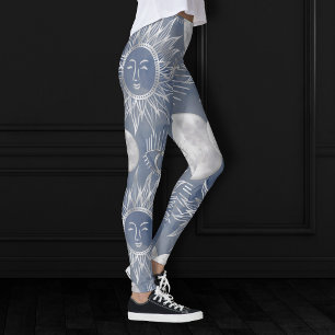 Legging Mística Solar   Lua azul-poeirenta Estrelas dourad