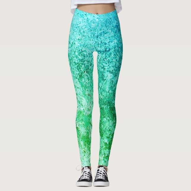 Legging Mistura De Gradação De Cores Verdes E Azuis (Frente)