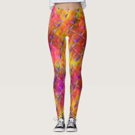 Legging Misturar amarelo, vermelho, laranja, lilás e 3D ou