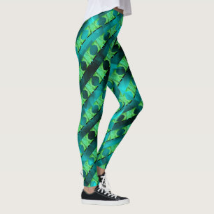 Legging Misturar geométrico, listras verdes, pretas, azuis
