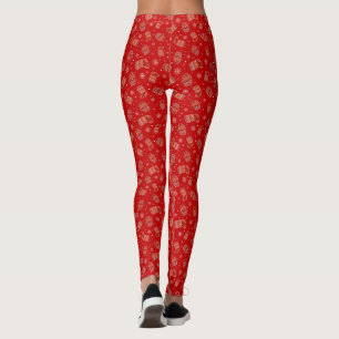 Legging Mitenes de Natal Vermelho, Meias e Flocos de Neve