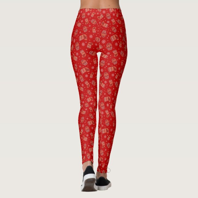 Legging Mitenes de Natal Vermelho, Meias e Flocos de Neve  (Verso)