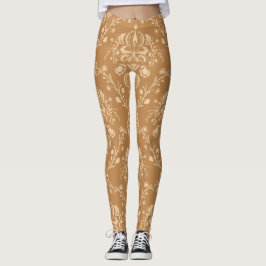 Legging Mocha Latte Brown Damask