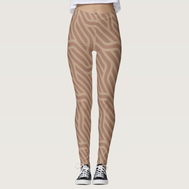 Legging Mocha Mousse Brown Buffed Beige Wavy Line Patterno (Frente)