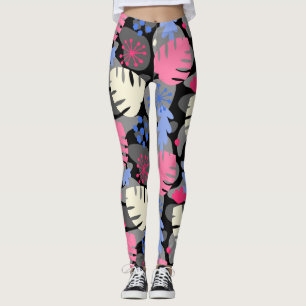 Legging Mod Monstera Leaf Abstrato Hawaiian Tropical Cinza