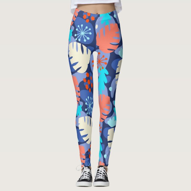 Legging Mod Monstera Leaf Abstrato Hawaiian Tropical Marin (Frente)